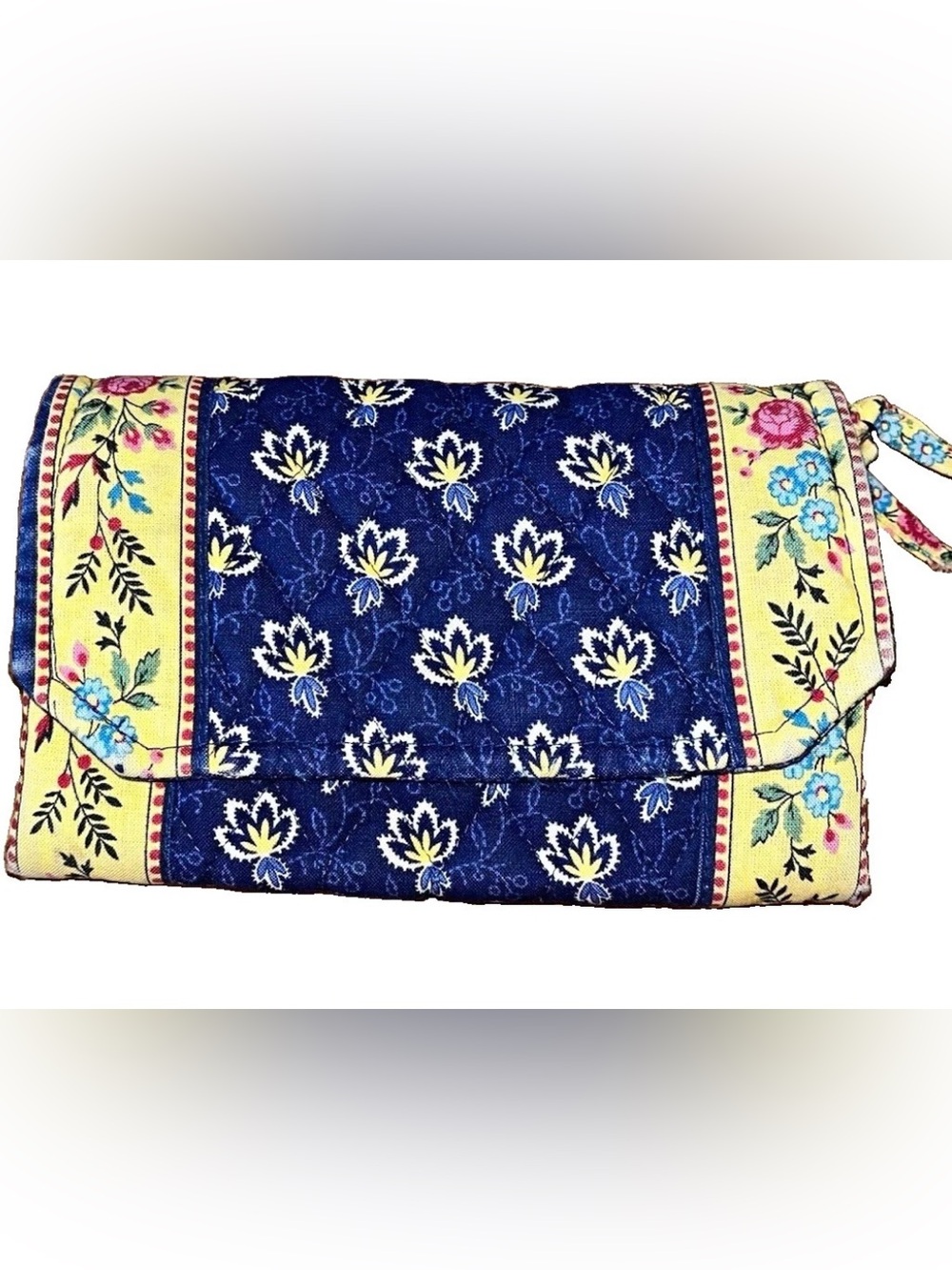 Vera Bradley MAISON BLUE Trifold Wallet Organizer Clutch Blue Yellow Floral